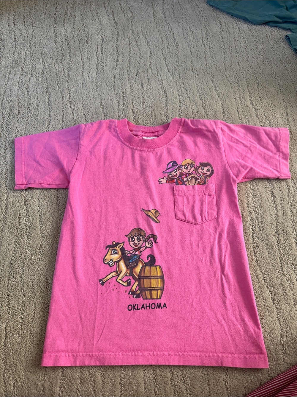 Anvil Pink Kids Oklahoma Graphic Pocket Tee